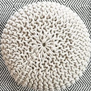 FRELISH DECOR Round Pouf Ottoman Hand Knitted Cotton Poufs Footrest,Foot Stool, Knit Bean Bag Floor Chair for Bed Room Living Room | Accent Seat | Boho Decor | Stuffed Pouffe (20x20x14 Inch, Natural)