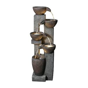 Naturefalls 5-Tier Outdoor Water Fountains with LED Lights - 39”H Floor Standing Indoor Water Fountains for Garden, Patio, Deck, Porch - Yard Art Decor (Grey, 39H inches)