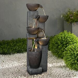 Naturefalls 5-Tier Outdoor Water Fountains with LED Lights - 39”H Floor Standing Indoor Water Fountains for Garden, Patio, Deck, Porch - Yard Art Decor (Grey, 39H inches)