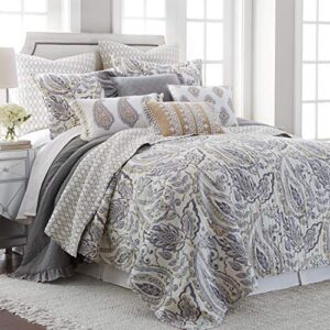 levtex home – tamsin grey quilt set – full/queen quilt + two standard pillow shams – modern paisley – grey taupe off-white – quilt size (88x92in.) and pillow sham size (26x20in.) – reversible – cotton