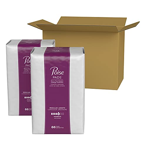 Poise Incontinence Pads for Women, Moderate Absorbency, Regular Length, 132 Count (2 Packs of 66) (Packaging May Vary)