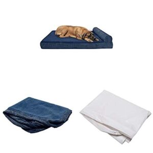 furhaven pet bundle – jumbo plus navy orthopedic fleece & corduroy chaise lounge, extra dog bed cover, & water-resistant mattress liner for dogs & cats