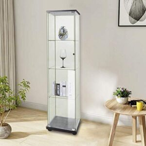 FANYUSHOW Glass-Door Cabinet, 4-Shelf Curio Cabinet,Glass Display Shelf,Glass Display Cabinet,Black