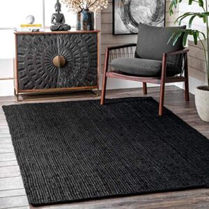 agro richer rug black jute hand braided rectangle shape home living room living room farmhouse carpet rag rug (180 x 240 cm (6×8 feet))