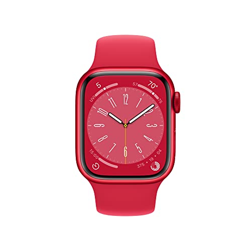 Apple Watch Series 8 [GPS 41mm] Smart Watch w/ (Product) RED Aluminum Case with (Product) RED Sport Band - M/L. Fitness Tracker, Blood Oxygen & ECG Apps, Always-On Retina Display, Water Resistant