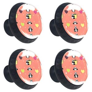 Cute Sleepy Panda with Coffee and Hearts 4 Pack Cabinet Drawer Knob Furniture Handle Drawer Pulls Knobs for Dresser, Wardrobes, Cupboard, Bookcase