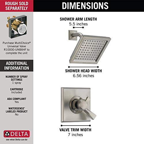 Delta Faucet Dryden 17 Series Dual-Function Shower Trim Kit with Single-Spray Touch-Clean Shower Head, Stainless, 2.0 GPM Water Flow, T17251-SS-WE (Valve Not Included)