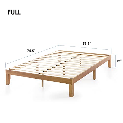 Mellow Naturalista Classic - 12 Inch Solid Wood Platform Bed with Wooden Slats, No Box Spring Needed, Easy Assembly, Full, Natural Pine