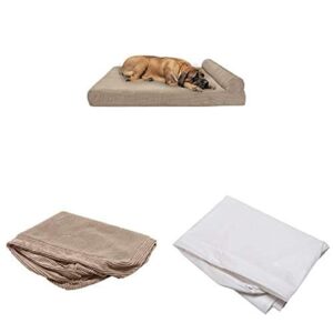 furhaven pet bundle – jumbo plus sandstone orthopedic fleece & corduroy chaise lounge, extra dog bed cover, & water-resistant mattress liner for dogs & cats