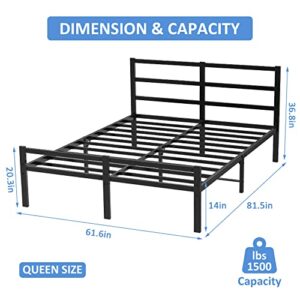 Mr IRONSTONE Queen Size Bed Frame with Headboard Platform Bed with Storage no Box Spring Needed Assembly Mattress Foundation，Black