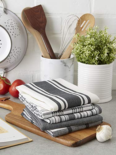 DII Assorted Woven, Kitchen Dishtowel Set, 18x28, Gray, 5 Piece