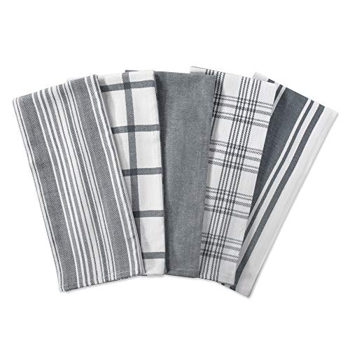 DII Assorted Woven, Kitchen Dishtowel Set, 18x28, Gray, 5 Piece