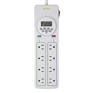bn-link 8 outlet surge protector with 7-day digital timer (4 outlets timed, 4 outlets always on) – white