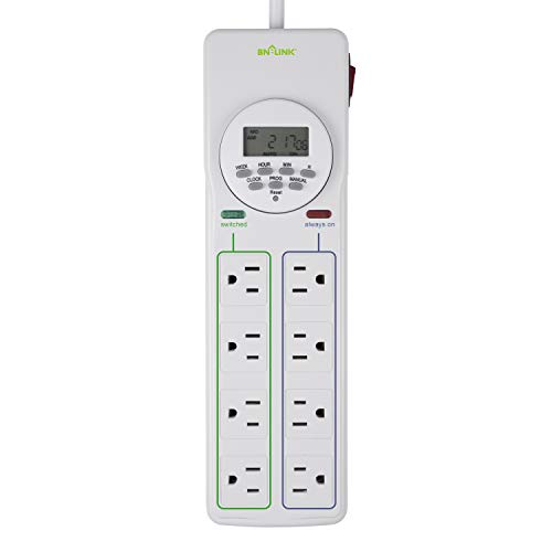 BN-LINK 8 Outlet Surge Protector with 7-Day Digital Timer (4 Outlets Timed, 4 Outlets Always On) - White