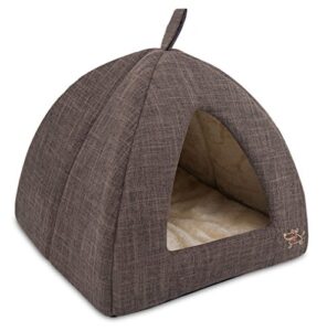 pet tent-soft bed for dog and cat by best pet supplies – brown linen, 19″ x 19″ x h:19″