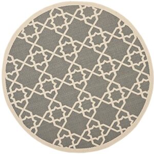 SAFAVIEH Courtyard Collection 6'7" Round Grey/Beige CY6032 Indoor/ Outdoor Splashproof Easy Scrubbing Patio Backyard Mudroom Area Rug