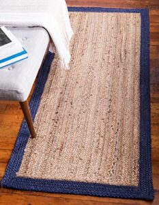 agro richer rug beige blue border jute hand braided rectangle shape home living room living room farmhouse carpet rag rug (180 x 240 cm (6×8 feet))