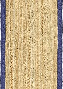 Agro Richer Rug Beige Blue Border Jute Hand Braided Rectangle Shape Home Living Room Living Room Farmhouse Carpet Rag Rug (180 x 240 Cm (6x8 Feet))