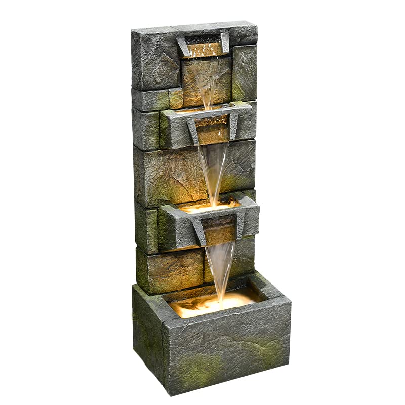 SERBILHOME 32.28”Water Fountain Outdoor Modern Floor-Standing Fountain Indoor with LED Lights and Pump Waterfall Fountain for Garden, House, Office, Garden, Patio and Home Art Decor