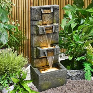 SERBILHOME 32.28”Water Fountain Outdoor Modern Floor-Standing Fountain Indoor with LED Lights and Pump Waterfall Fountain for Garden, House, Office, Garden, Patio and Home Art Decor