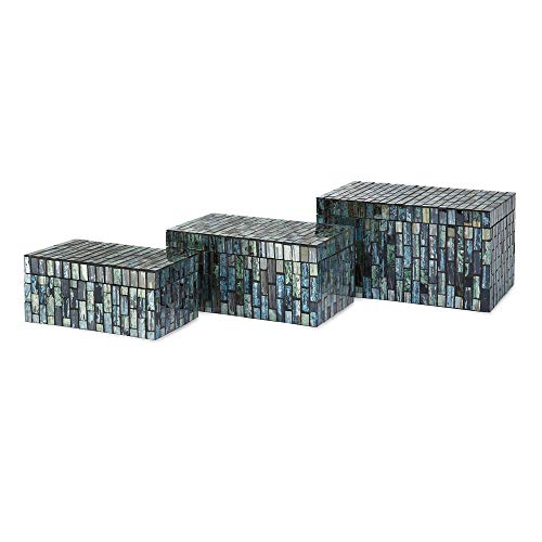 IMAX 96114-3 Aramis Set of 3 Mosaic Boxes, Black/Blue