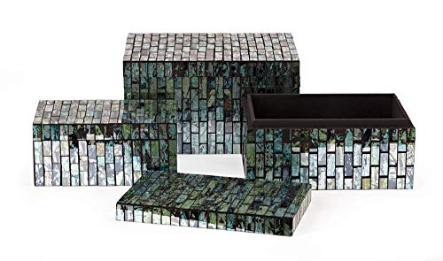 IMAX 96114-3 Aramis Set of 3 Mosaic Boxes, Black/Blue