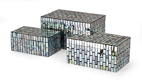 IMAX 96114-3 Aramis Set of 3 Mosaic Boxes, Black/Blue