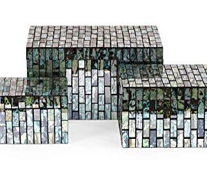 IMAX 96114-3 Aramis Set of 3 Mosaic Boxes, Black/Blue