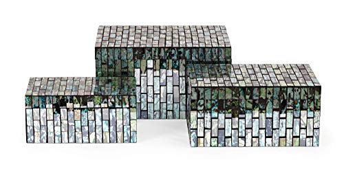 IMAX 96114-3 Aramis Set of 3 Mosaic Boxes, Black/Blue