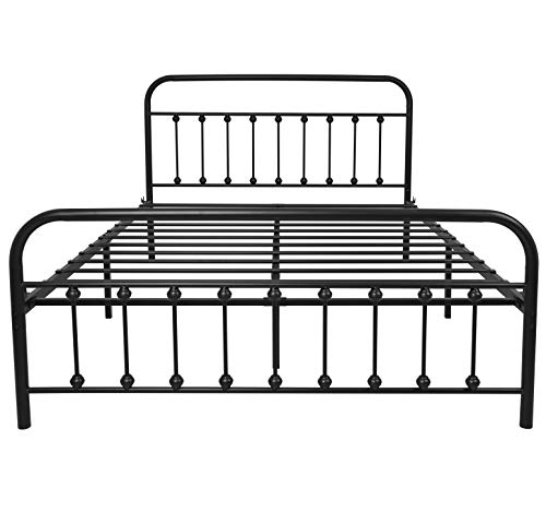 NEEBIRGELIA Black Metal Bed Frame Queen Size with Headboard and Footboard Single Platform Mattress Base,Metal Tube and Iron-Art Bed（Queen,Black）