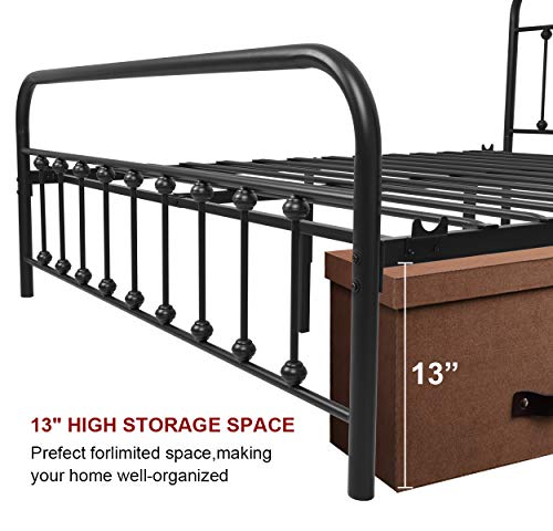 NEEBIRGELIA Black Metal Bed Frame Queen Size with Headboard and Footboard Single Platform Mattress Base,Metal Tube and Iron-Art Bed（Queen,Black）