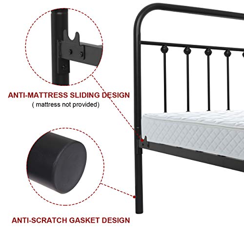 NEEBIRGELIA Black Metal Bed Frame Queen Size with Headboard and Footboard Single Platform Mattress Base,Metal Tube and Iron-Art Bed（Queen,Black）