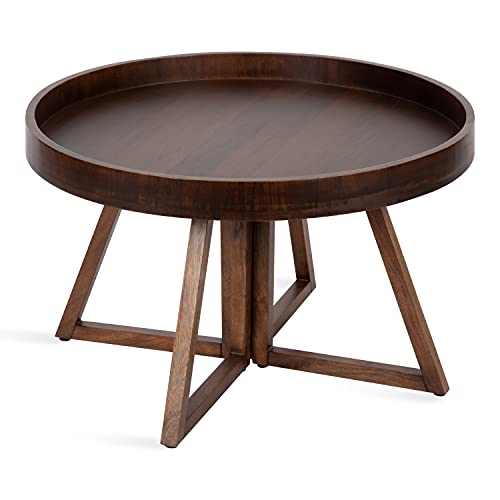 Kate and Laurel Avery Round Wood Coffee Table, 30" Diameter, Walnut Brown