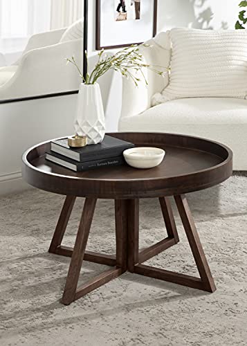 Kate and Laurel Avery Round Wood Coffee Table, 30" Diameter, Walnut Brown