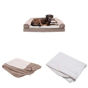 furhaven pet bundle – jumbo plus cream memory foam faux fleece & chenille sofa, extra dog bed cover, & water-resistant mattress liner for dogs & cats