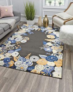 rugs america black & multi blooms transitional rug royal blossom golden onyx va35a 8’0″x10’0″ area rug