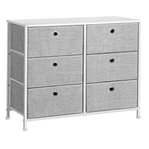 songmics 3-tier, storage dresser with 6 easy pull fabric drawers and wooden tabletop for closets, nursery, dorm room, 31.5″ l x 11.8″ w x 24.8″ h, light grey and white ults23w