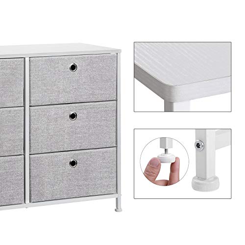 SONGMICS 3-Tier, Storage Dresser with 6 Easy Pull Fabric Drawers and Wooden Tabletop for Closets, Nursery, Dorm Room, 31.5" L x 11.8" W x 24.8" H, Light Grey and White ULTS23W