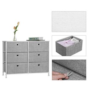 SONGMICS 3-Tier, Storage Dresser with 6 Easy Pull Fabric Drawers and Wooden Tabletop for Closets, Nursery, Dorm Room, 31.5" L x 11.8" W x 24.8" H, Light Grey and White ULTS23W