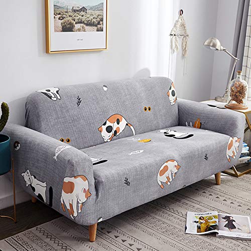 HUIJIE Sofa Slipcovers Sofa Cover,Universal High Elasticity Non-Slip Couch Slipcover Sleepy Cat Printed Sofa Cover,Modern Chair Cover Furniture Protector Christmas Decor,3,Seater 195,230Cm