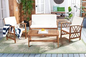 safavieh outdoor collection fontana natural/ beige 4-piece conversation patio set with cushions