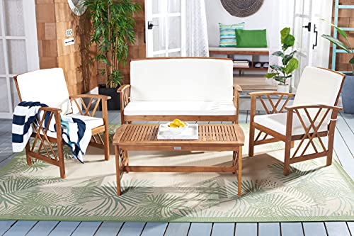 SAFAVIEH Outdoor Collection Fontana Natural/ Beige 4-Piece Conversation Patio Set with Cushions