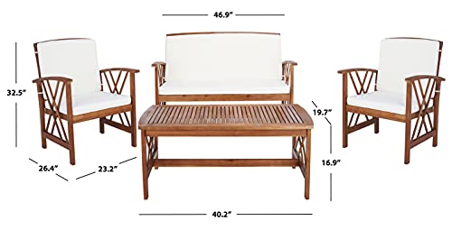 SAFAVIEH Outdoor Collection Fontana Natural/ Beige 4-Piece Conversation Patio Set with Cushions