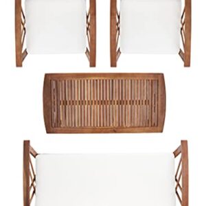 SAFAVIEH Outdoor Collection Fontana Natural/ Beige 4-Piece Conversation Patio Set with Cushions