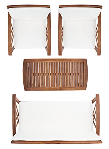 SAFAVIEH Outdoor Collection Fontana Natural/ Beige 4-Piece Conversation Patio Set with Cushions