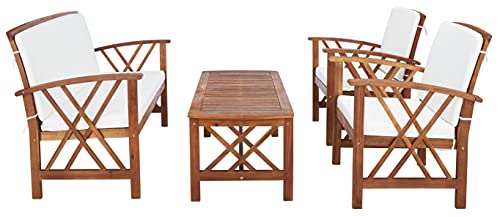 SAFAVIEH Outdoor Collection Fontana Natural/ Beige 4-Piece Conversation Patio Set with Cushions