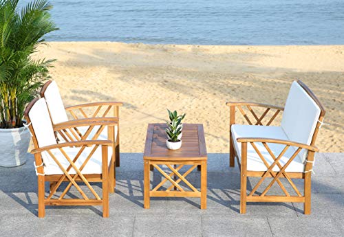 SAFAVIEH Outdoor Collection Fontana Natural/ Beige 4-Piece Conversation Patio Set with Cushions