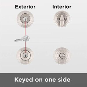 Kwikset Cameron Keyed Entry Door Knob and Single Cylinder Deadbolt Combo Pack with Microban Antimicrobial Protection featuring SmartKey Security in Satin Nickel