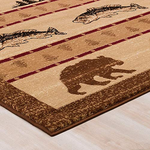 Champion Rugs Rustic Lodge Southwestern Geometric Modern Wildlife Nature Bear Fish Elk Moose Scene Area Rug (7’ 8” X 10’ 8”)