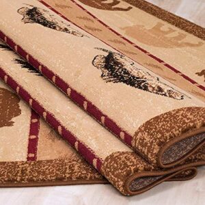 Champion Rugs Rustic Lodge Southwestern Geometric Modern Wildlife Nature Bear Fish Elk Moose Scene Area Rug (7’ 8” X 10’ 8”)